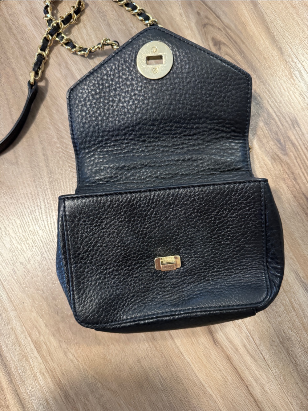 Tory Burch Kira Black Pebbled Leather Chain Crossbody Mini Bag with Gold Logo - Picture 2 of 9